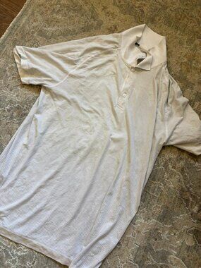 Lululemon Men's Short Sleeve Polo Shirt | White Textured Knit | Athletic Golf Po